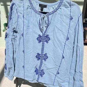 J. Crew Light Blue Embroidered Blouse